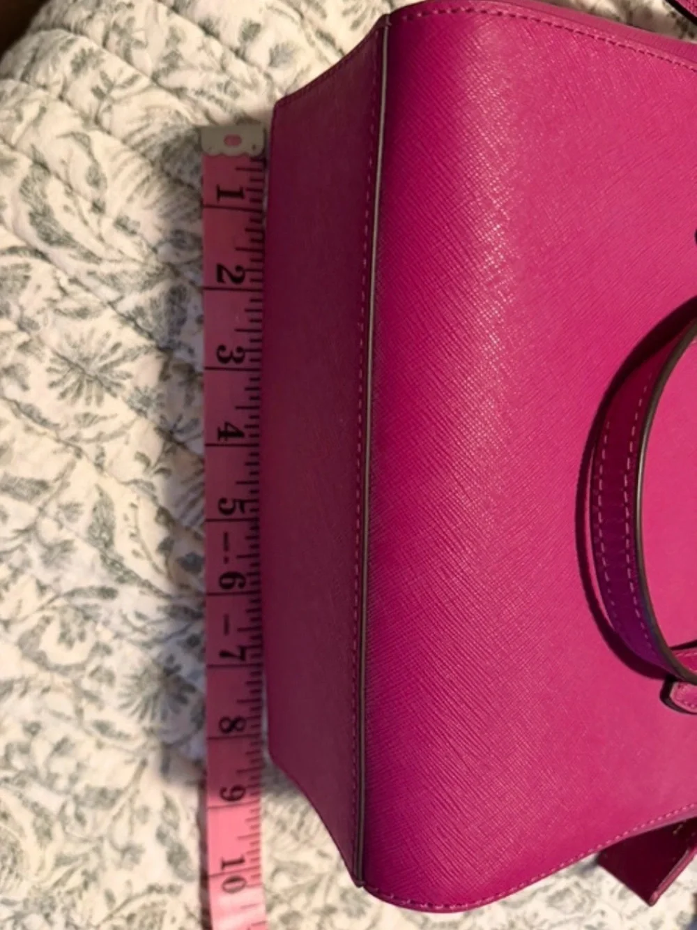 Tory Burch Emerson Mini Top Zip Tote Magenta Pink Saffiano Leather Satchel Bag